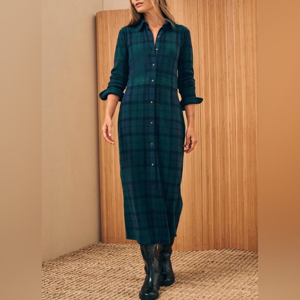 Faherty Green Plaid Maxi Dress